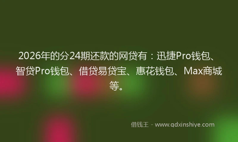 2026年的分24期还款的网贷有：迅捷Pro钱包、智贷Pro钱包、借贷易贷宝、惠花钱包、Max商城等。