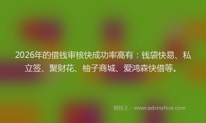 2026年的借钱审核快成功率高有：钱袋快易、私立签、聚财花、柚子商城、爱鸿森快借等。