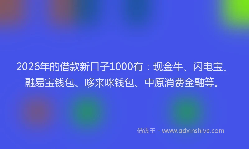 2026年的借款新口子1000有：现金牛、闪电宝、融易宝钱包、哆来咪钱包、中原消费金融等。