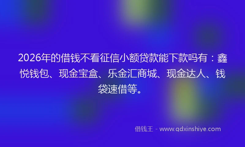 2026年的借钱不看征信小额贷款能下款吗有：鑫悦钱包、现金宝盒、乐金汇商城、现金达人、钱袋速借等。