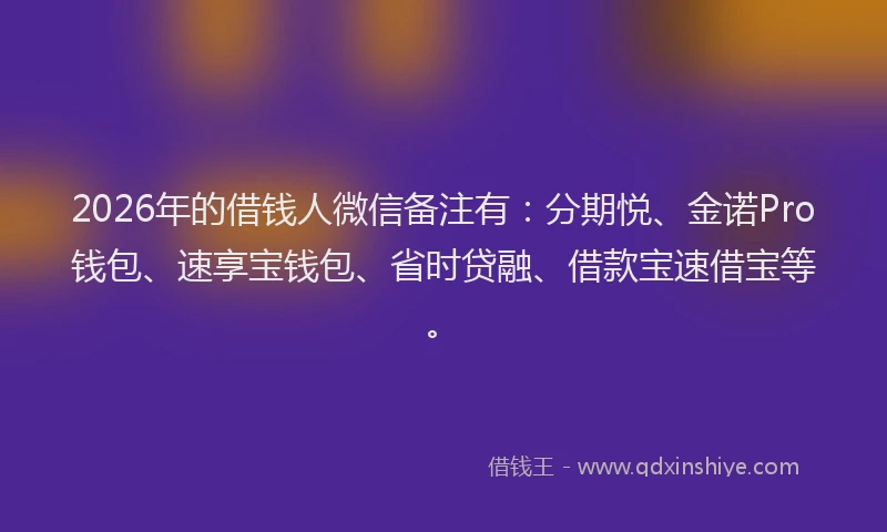 2026年的借钱人微信备注有：分期悦、金诺Pro钱包、速享宝钱包、省时贷融、借款宝速借宝等。