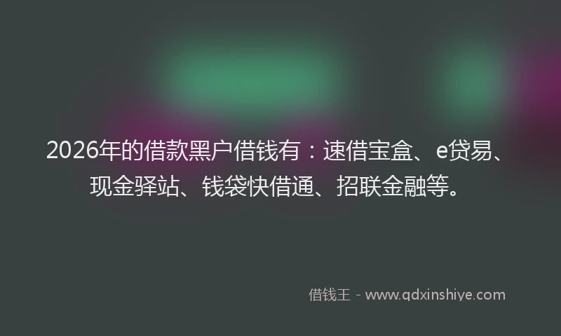 2026年的借款黑户借钱有：速借宝盒、e贷易、现金驿站、钱袋快借通、招联金融等。