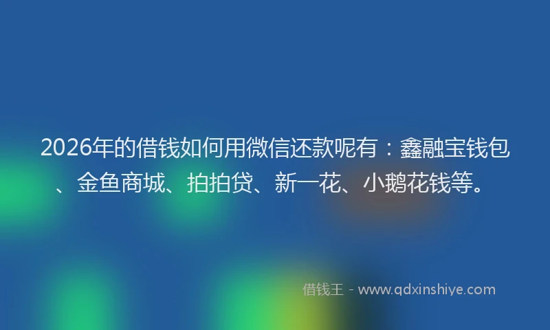 2026年的借钱如何用微信还款呢有：鑫融宝钱包、金鱼商城、拍拍贷、新一花、小鹅花钱等。