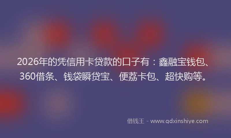 2026年的凭信用卡贷款的口子有：鑫融宝钱包、360借条、钱袋瞬贷宝、便荔卡包、超快购等。