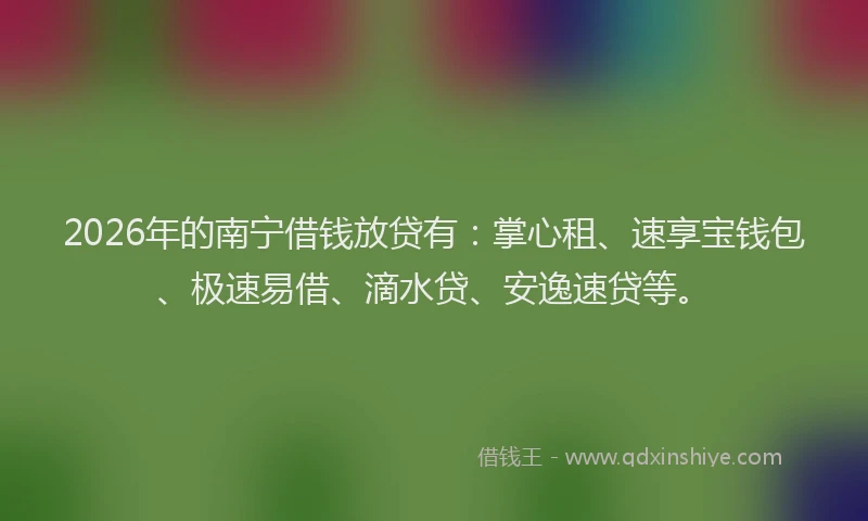 2026年的南宁借钱放贷有：掌心租、速享宝钱包、极速易借、滴水贷、安逸速贷等。