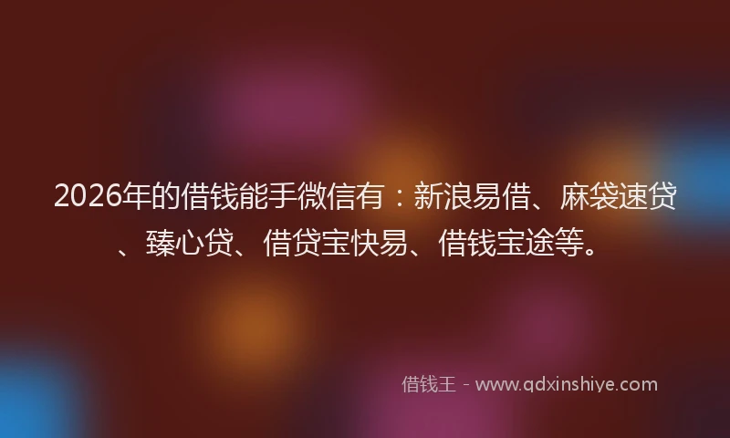 2026年的借钱能手微信有：新浪易借、麻袋速贷、臻心贷、借贷宝快易、借钱宝途等。