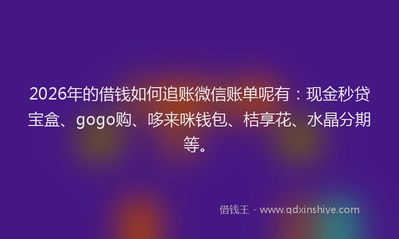 2026年的借钱如何追账微信账单呢有：现金秒贷宝盒、gogo购、哆来咪钱包、桔享花、水晶分期等。