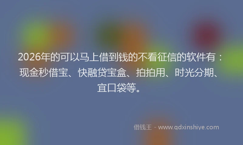 2026年的可以马上借到钱的不看征信的软件有：现金秒借宝、快融贷宝盒、拍拍用、时光分期、宜口袋等。