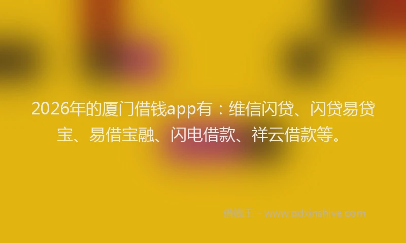 2026年的厦门借钱app有：维信闪贷、闪贷易贷宝、易借宝融、闪电借款、祥云借款等。