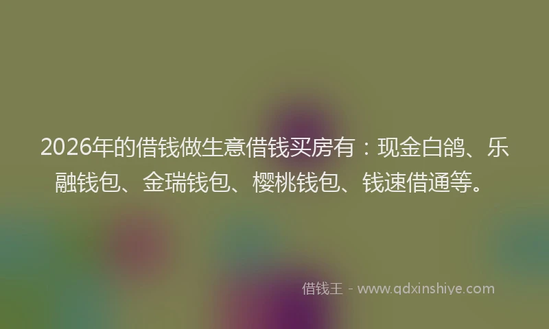 2026年的借钱做生意借钱买房有：现金白鸽、乐融钱包、金瑞钱包、樱桃钱包、钱速借通等。