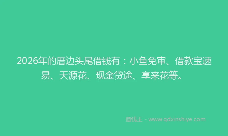 2026年的厝边头尾借钱有：小鱼免审、借款宝速易、天源花、现金贷途、享来花等。