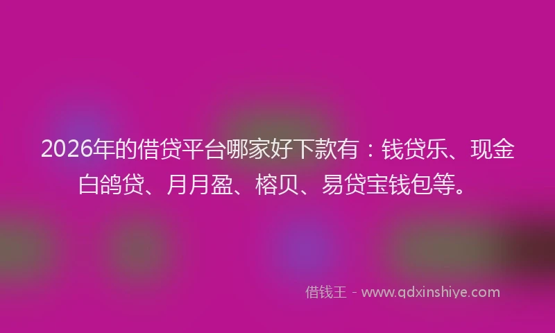 2026年的借贷平台哪家好下款有：钱贷乐、现金白鸽贷、月月盈、榕贝、易贷宝钱包等。