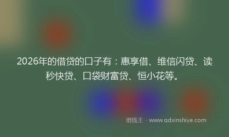 2026年的借贷的口子有：惠享借、维信闪贷、读秒快贷、口袋财富贷、恒小花等。