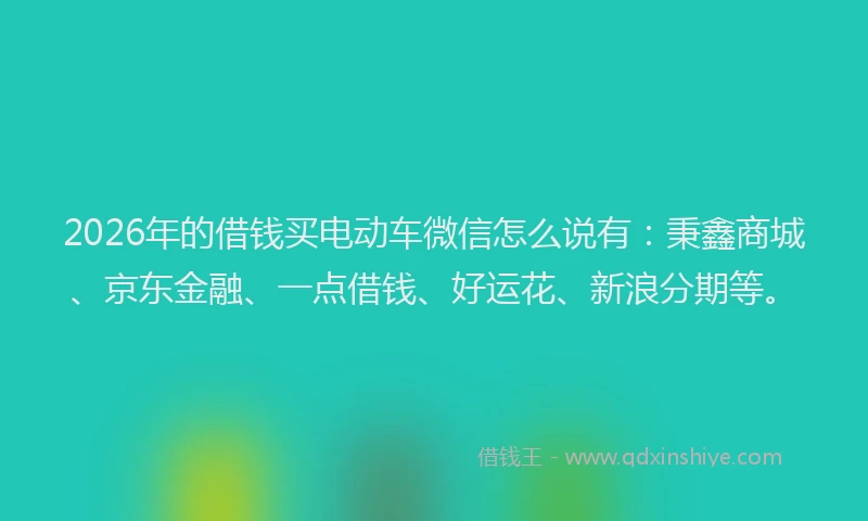 2026年的借钱买电动车微信怎么说有：秉鑫商城、京东金融、一点借钱、好运花、新浪分期等。