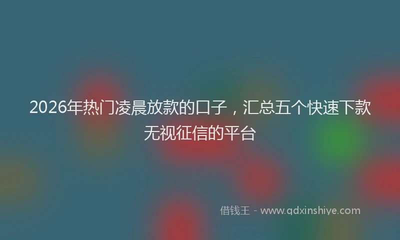 2026年热门凌晨放款的口子，汇总五个快速下款无视征信的平台