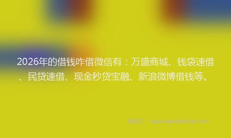 2026年的借钱咋借微信有：万盛商城、钱袋速借、民贷速借、现金秒贷宝融、新浪微博借钱等。