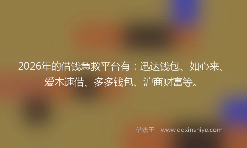 2026年的借钱急救平台有：迅达钱包、如心来、爱木速借、多多钱包、沪商财富等。