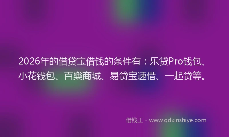 2026年的借贷宝借钱的条件有：乐贷Pro钱包、小花钱包、百樂商城、易贷宝速借、一起贷等。