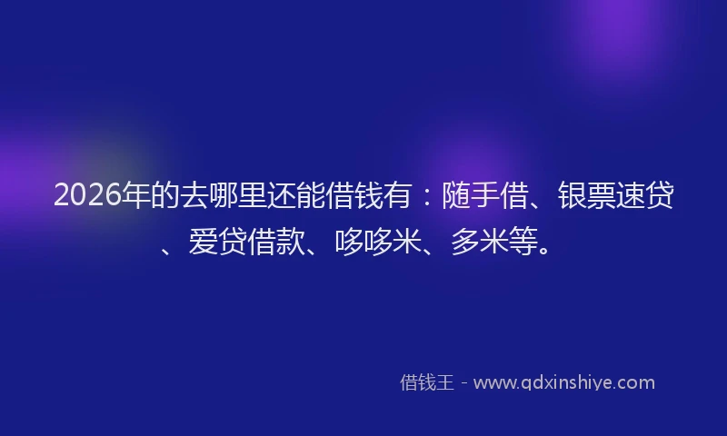 2026年的去哪里还能借钱有：随手借、银票速贷、爱贷借款、哆哆米、多米等。
