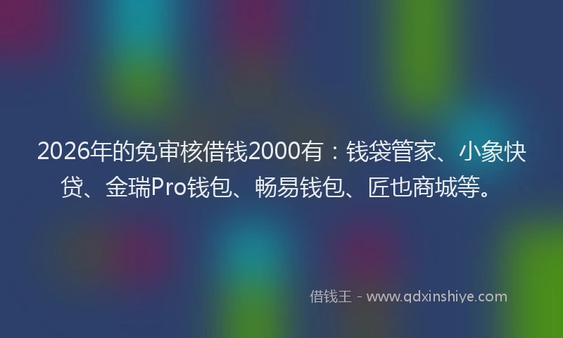 2026年的免审核借钱2000有：钱袋管家、小象快贷、金瑞Pro钱包、畅易钱包、匠也商城等。