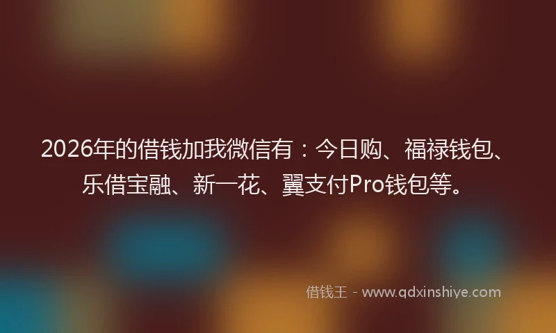 2026年的借钱加我微信有：今日购、福禄钱包、乐借宝融、新一花、翼支付Pro钱包等。