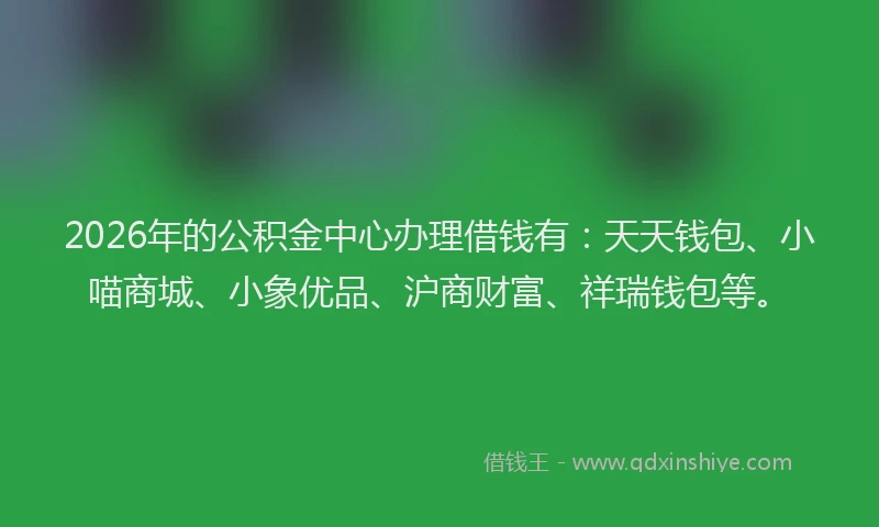 2026年的公积金中心办理借钱有：天天钱包、小喵商城、小象优品、沪商财富、祥瑞钱包等。