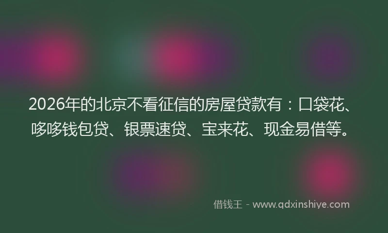 2026年的北京不看征信的房屋贷款有：口袋花、哆哆钱包贷、银票速贷、宝来花、现金易借等。