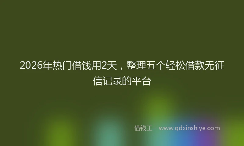 2026年热门借钱用2天，整理五个轻松借款无征信记录的平台