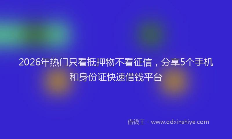2026年热门只看抵押物不看征信，分享5个手机和身份证快速借钱平台