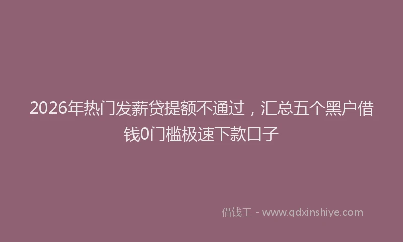 2026年热门发薪贷提额不通过，汇总五个黑户借钱0门槛极速下款口子
