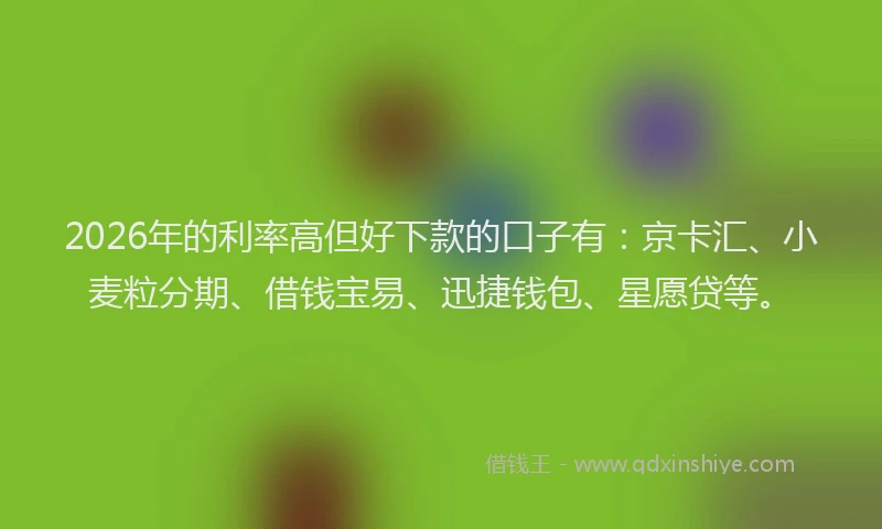 2026年的利率高但好下款的口子有：京卡汇、小麦粒分期、借钱宝易、迅捷钱包、星愿贷等。