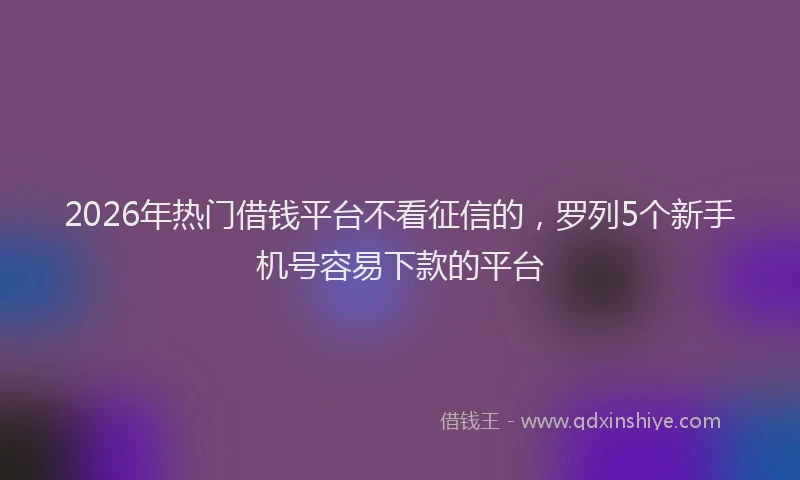 2026年热门借钱平台不看征信的，罗列5个新手机号容易下款的平台