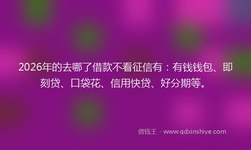 2026年的去哪了借款不看征信有：有钱钱包、即刻贷、口袋花、信用快贷、好分期等。