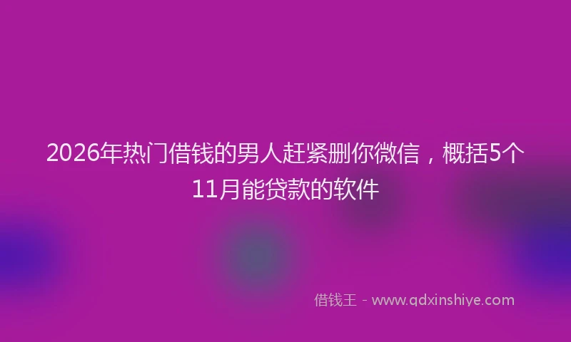 2026年热门借钱的男人赶紧删你微信，概括5个11月能贷款的软件