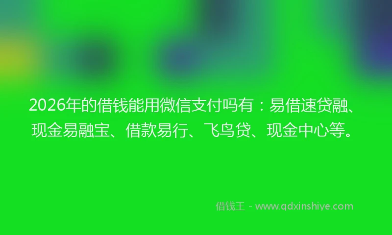2026年的借钱能用微信支付吗有：易借速贷融、现金易融宝、借款易行、飞鸟贷、现金中心等。