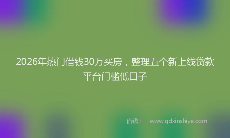 2026年热门借钱30万买房，整理五个新上线贷款平台门槛低口子