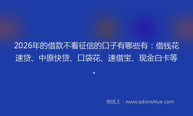 2026年的借款不看征信的口子有哪些有：借钱花速贷、中原快贷、口袋花、速借宝、现金白卡等。