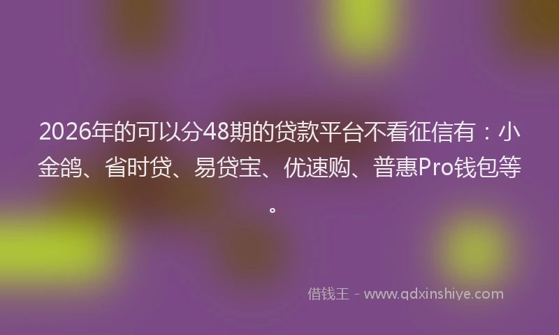 2026年的可以分48期的贷款平台不看征信有：小金鸽、省时贷、易贷宝、优速购、普惠Pro钱包等。