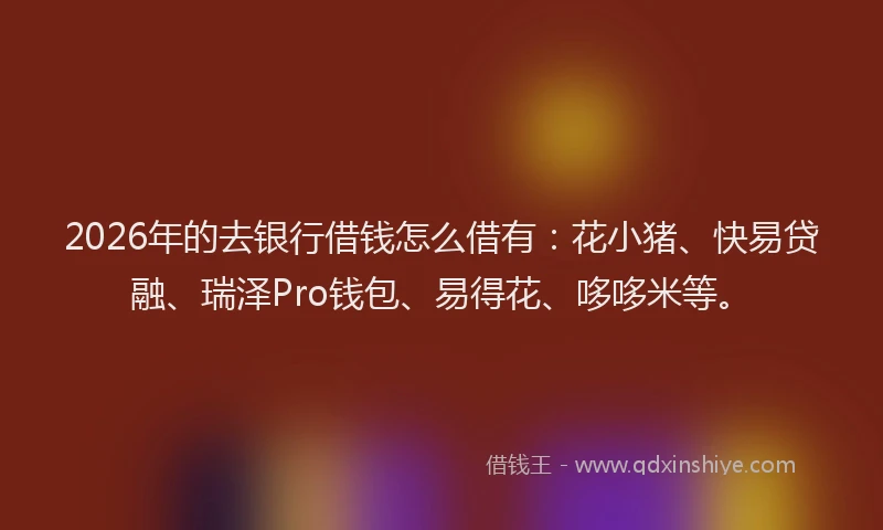 2026年的去银行借钱怎么借有：花小猪、快易贷融、瑞泽Pro钱包、易得花、哆哆米等。