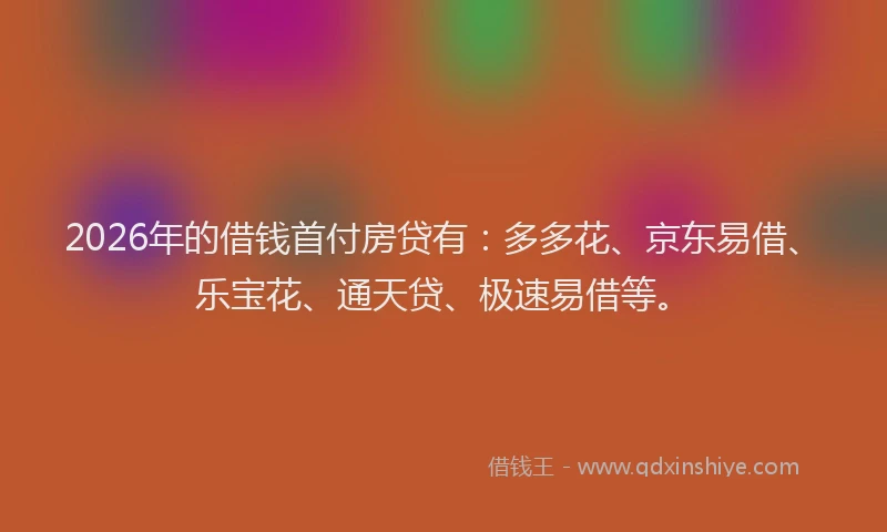 2026年的借钱首付房贷有：多多花、京东易借、乐宝花、通天贷、极速易借等。