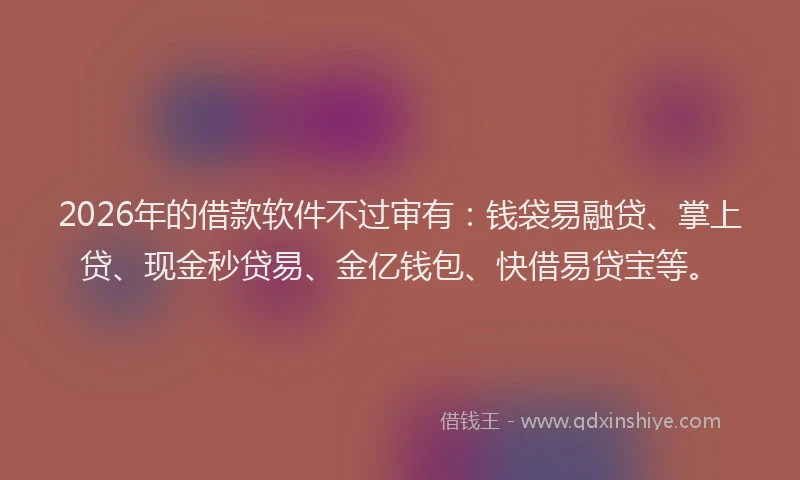 2026年的借款软件不过审有：钱袋易融贷、掌上贷、现金秒贷易、金亿钱包、快借易贷宝等。