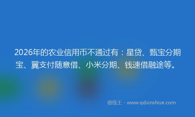 2026年的农业信用币不通过有：星贷、甄宝分期宝、翼支付随意借、小米分期、钱速借融途等。