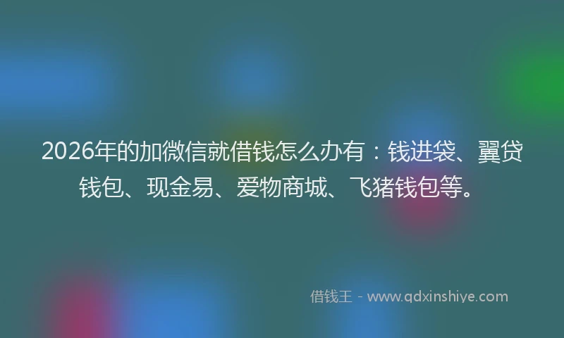 2026年的加微信就借钱怎么办有：钱进袋、翼贷钱包、现金易、爱物商城、飞猪钱包等。