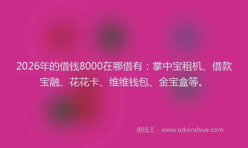 2026年的借钱8000在哪借有：掌中宝租机、借款宝融、花花卡、维维钱包、金宝盒等。