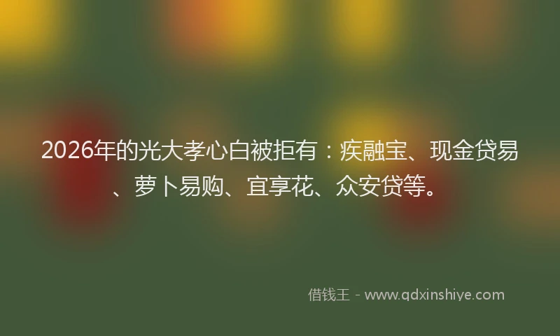 2026年的光大孝心白被拒有：疾融宝、现金贷易、萝卜易购、宜享花、众安贷等。
