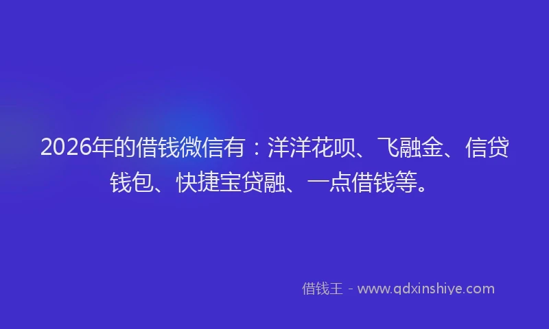 2026年的借钱微信有：洋洋花呗、飞融金、信贷钱包、快捷宝贷融、一点借钱等。