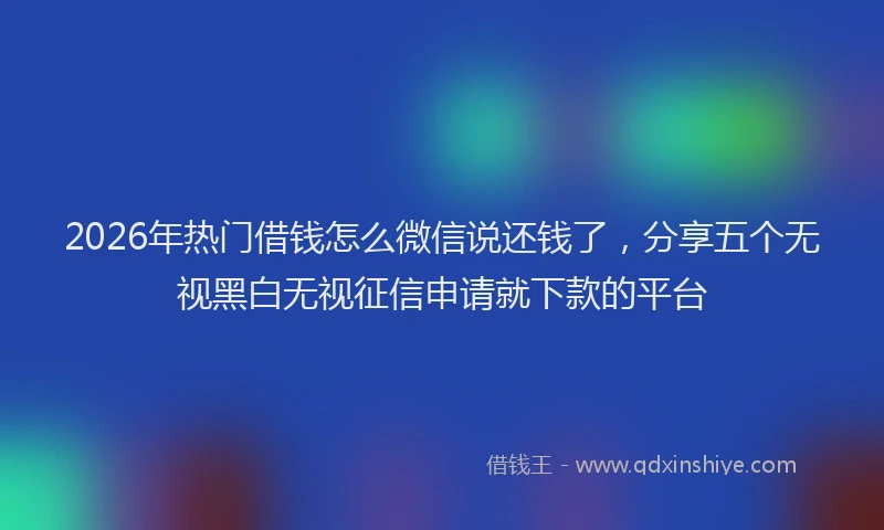 2026年热门借钱怎么微信说还钱了，分享五个无视黑白无视征信申请就下款的平台