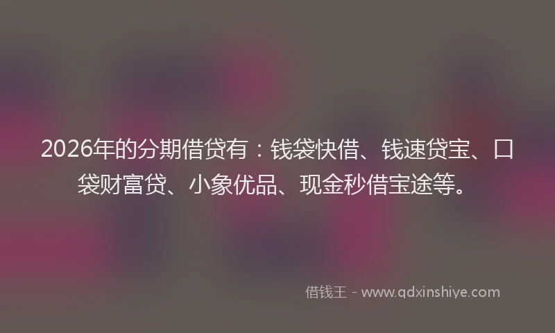 2026年的分期借贷有：钱袋快借、钱速贷宝、口袋财富贷、小象优品、现金秒借宝途等。
