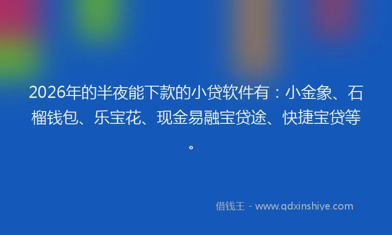 2026年的半夜能下款的小贷软件有：小金象、石榴钱包、乐宝花、现金易融宝贷途、快捷宝贷等。