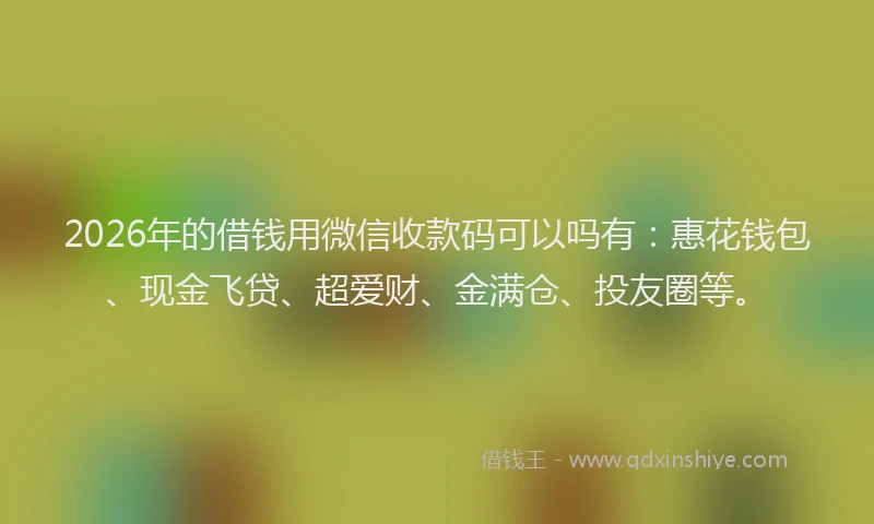 2026年的借钱用微信收款码可以吗有：惠花钱包、现金飞贷、超爱财、金满仓、投友圈等。
